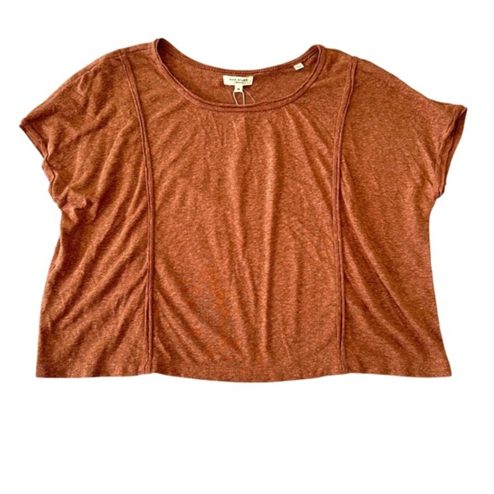 Max Studio London Chestnut Brown Linen Blend Boxy Crop Top Women's Medium NWT